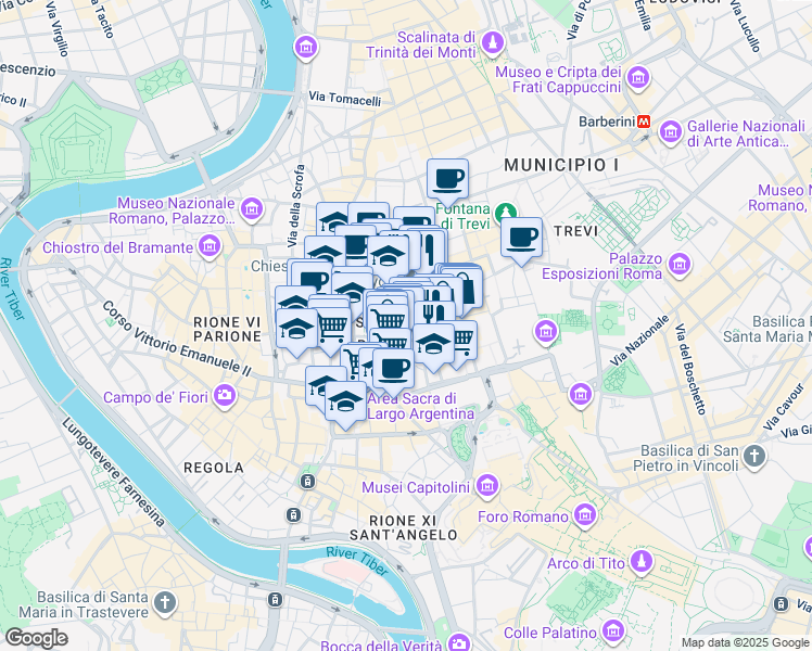 map of restaurants, bars, coffee shops, grocery stores, and more near 891 Piazza del Collegio Romano in Roma