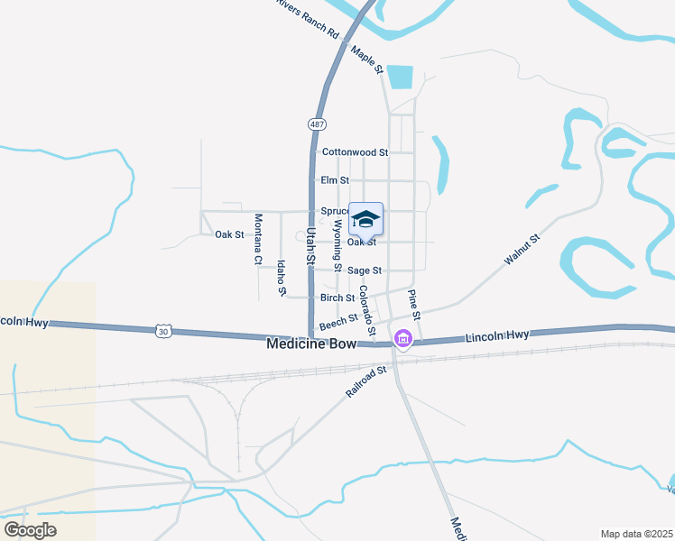 map of restaurants, bars, coffee shops, grocery stores, and more near 201 Sage Street in Medicine Bow