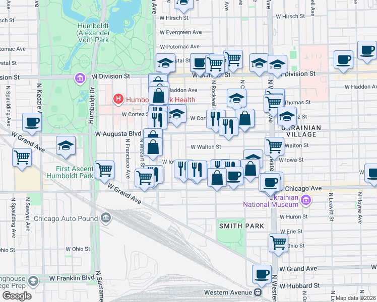map of restaurants, bars, coffee shops, grocery stores, and more near in Chicago