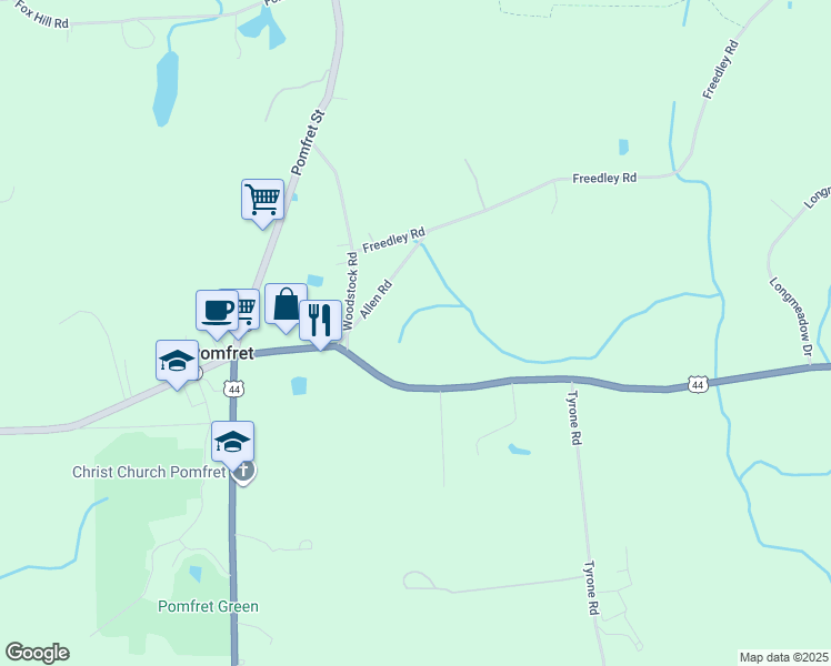 map of restaurants, bars, coffee shops, grocery stores, and more near 81 Putnam Road in Pomfret Center