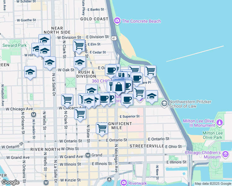 map of restaurants, bars, coffee shops, grocery stores, and more near in Chicago