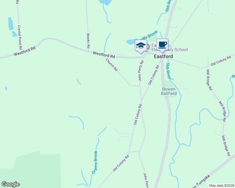 map of restaurants, bars, coffee shops, grocery stores, and more near 7 Church Road in Eastford
