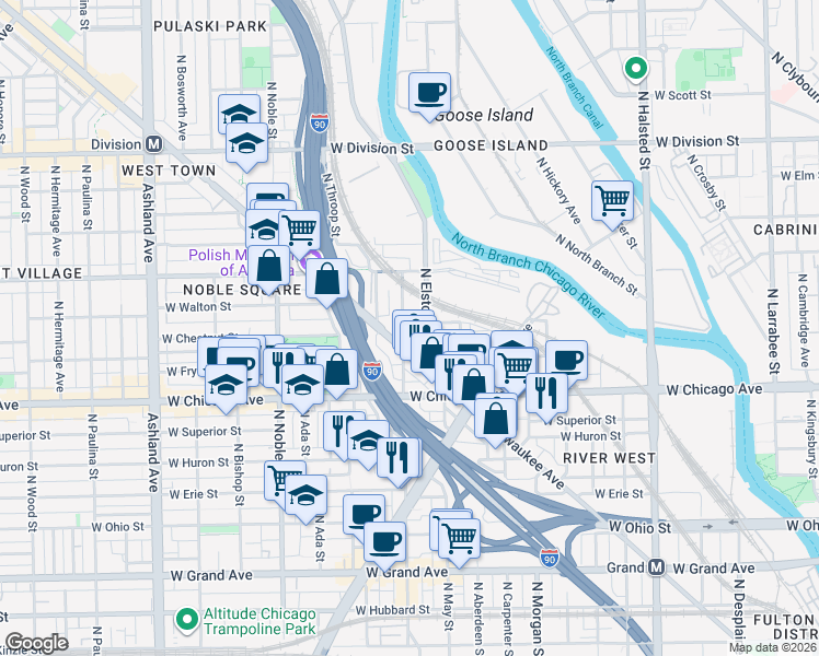 map of restaurants, bars, coffee shops, grocery stores, and more near in Chicago