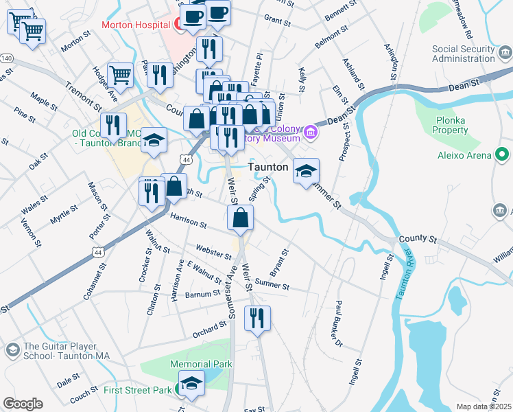 map of restaurants, bars, coffee shops, grocery stores, and more near 169 High Street in Taunton