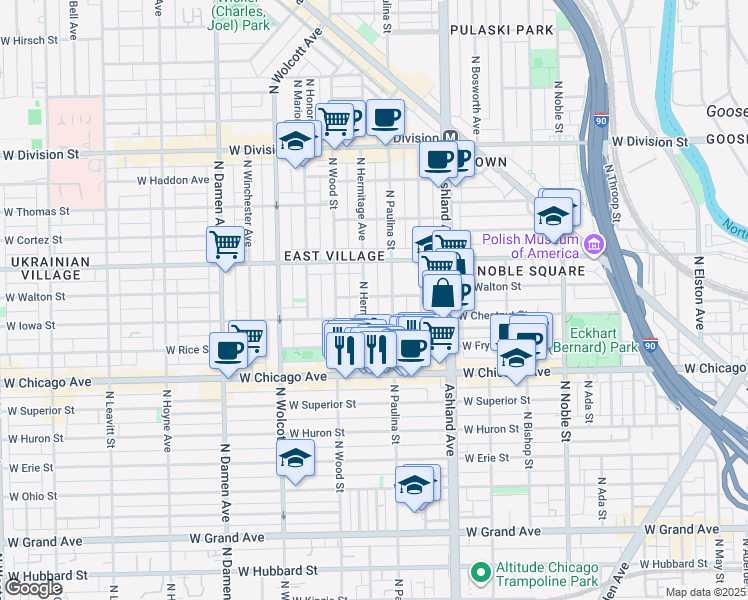 map of restaurants, bars, coffee shops, grocery stores, and more near in Chicago