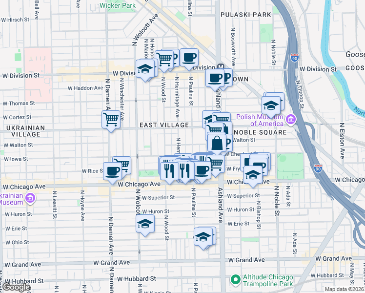 map of restaurants, bars, coffee shops, grocery stores, and more near in Chicago