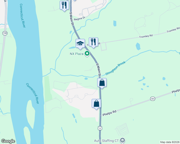 map of restaurants, bars, coffee shops, grocery stores, and more near 13 Masons Brook Lane in East Windsor