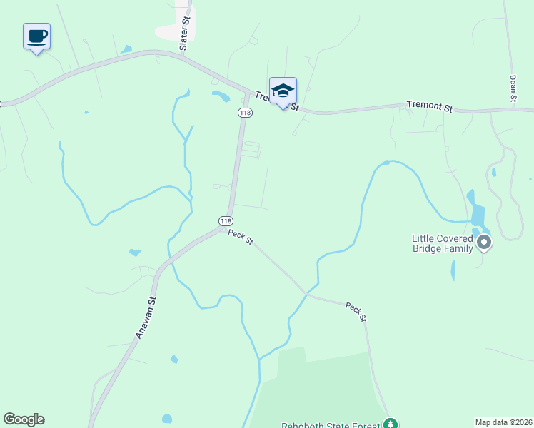 map of restaurants, bars, coffee shops, grocery stores, and more near 9 Peck Street in Rehoboth