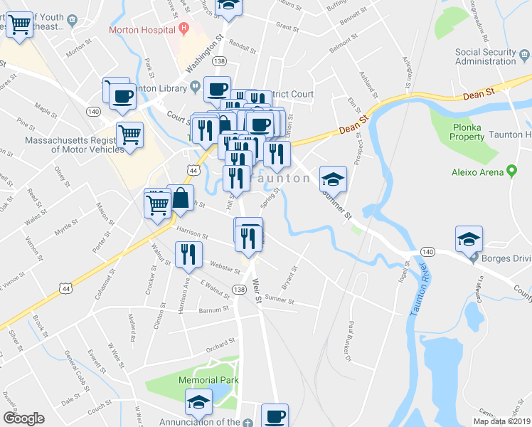 map of restaurants, bars, coffee shops, grocery stores, and more near 169 High Street in Taunton