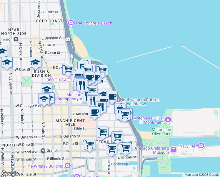 map of restaurants, bars, coffee shops, grocery stores, and more near 808 North Lake Shore Drive in Chicago