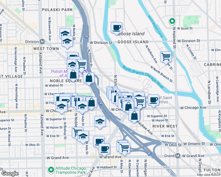 map of restaurants, bars, coffee shops, grocery stores, and more near in Chicago