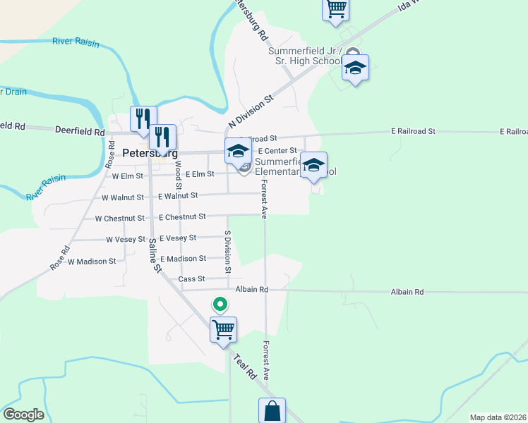 map of restaurants, bars, coffee shops, grocery stores, and more near 297 East Chestnut Street in Petersburg