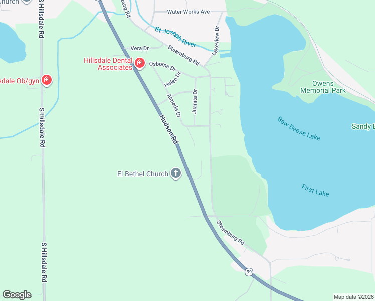 map of restaurants, bars, coffee shops, grocery stores, and more near 1636 Michigan 99 in Hillsdale