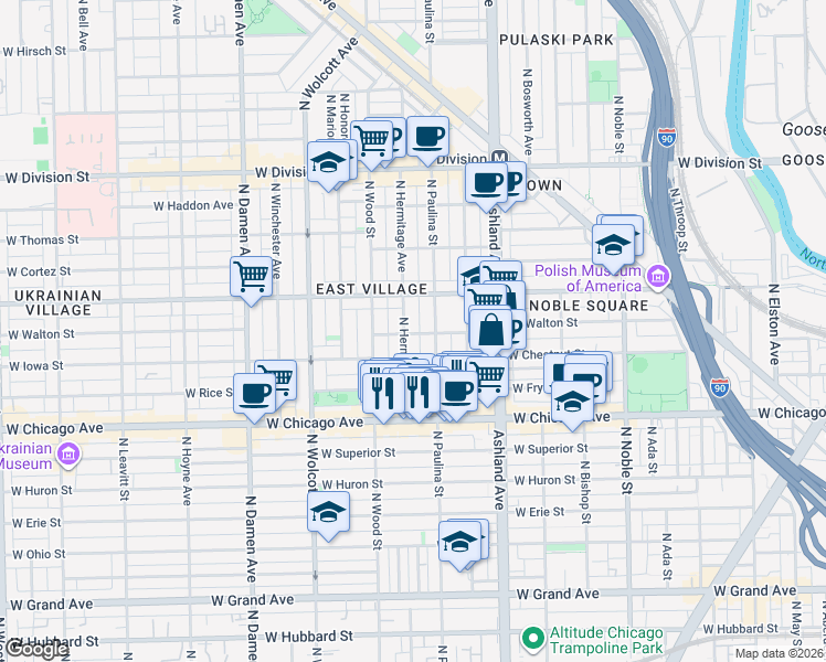 map of restaurants, bars, coffee shops, grocery stores, and more near in Chicago
