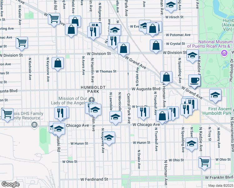 map of restaurants, bars, coffee shops, grocery stores, and more near 923 North Lawndale Avenue in Chicago