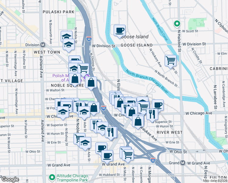map of restaurants, bars, coffee shops, grocery stores, and more near in Chicago
