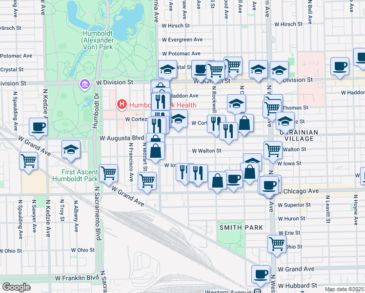 map of restaurants, bars, coffee shops, grocery stores, and more near in Chicago