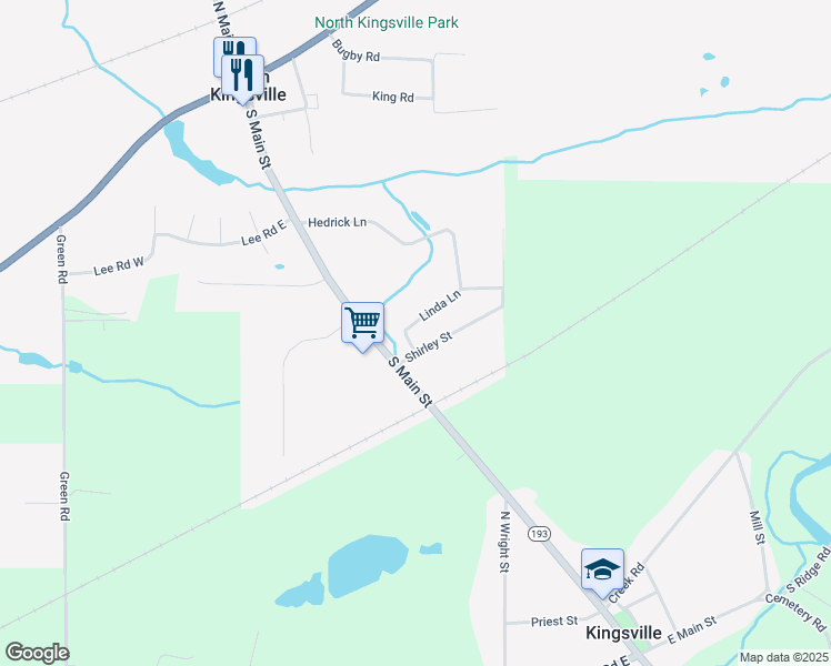 map of restaurants, bars, coffee shops, grocery stores, and more near 2879 Linda Lane in Ashtabula