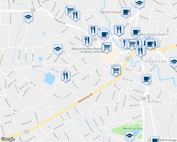 map of restaurants, bars, coffee shops, grocery stores, and more near 30 Wales Street in Taunton