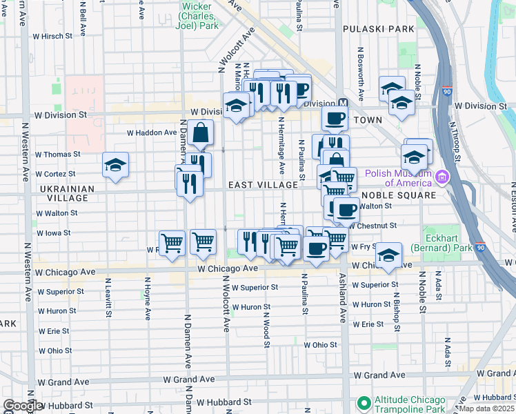 map of restaurants, bars, coffee shops, grocery stores, and more near in Chicago
