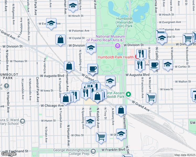 map of restaurants, bars, coffee shops, grocery stores, and more near in Chicago