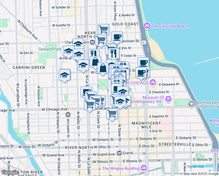 map of restaurants, bars, coffee shops, grocery stores, and more near in Chicago