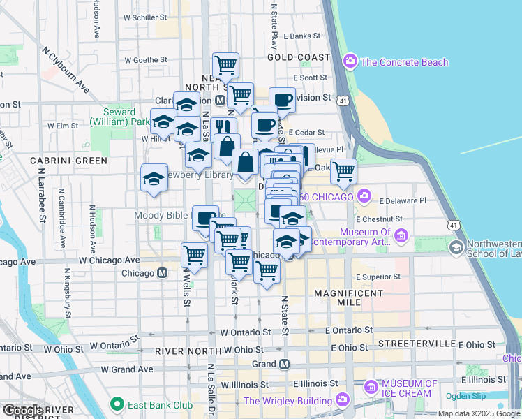 map of restaurants, bars, coffee shops, grocery stores, and more near in Chicago