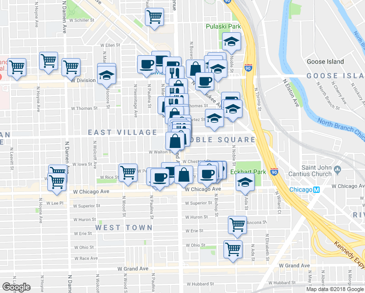 map of restaurants, bars, coffee shops, grocery stores, and more near in Chicago