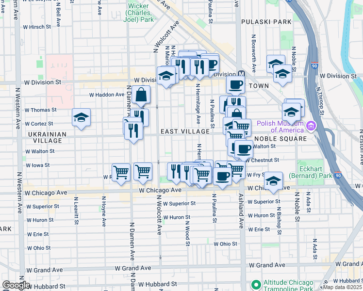 map of restaurants, bars, coffee shops, grocery stores, and more near in Chicago