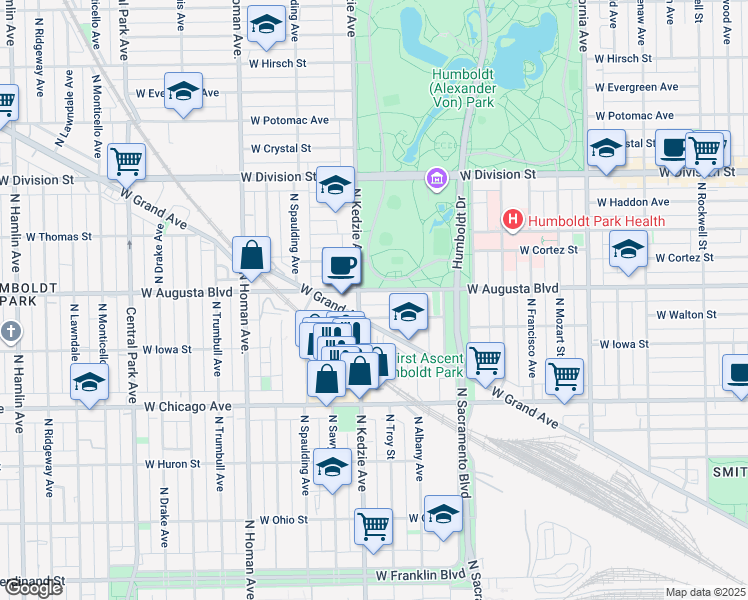 map of restaurants, bars, coffee shops, grocery stores, and more near in Chicago