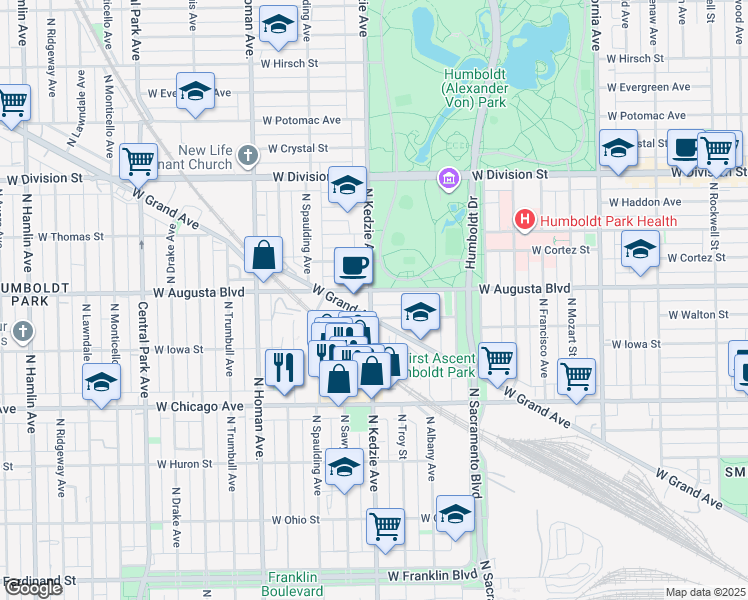 map of restaurants, bars, coffee shops, grocery stores, and more near in Chicago