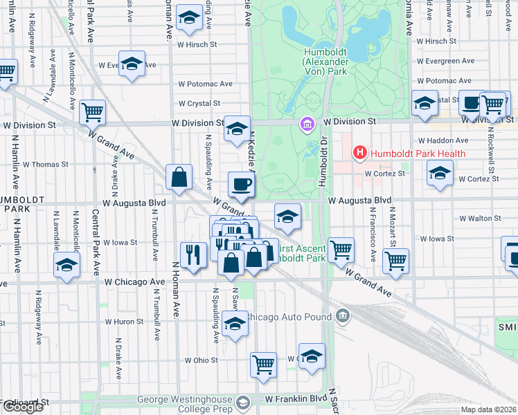 map of restaurants, bars, coffee shops, grocery stores, and more near in Chicago