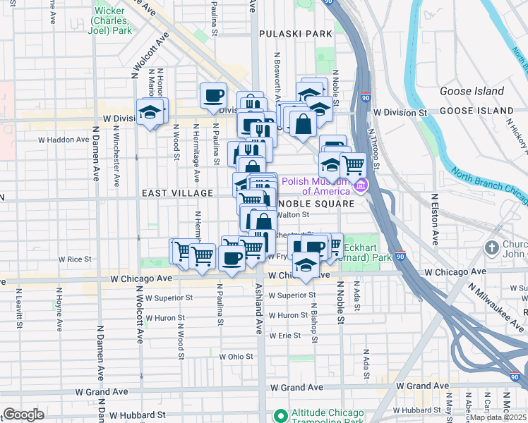 map of restaurants, bars, coffee shops, grocery stores, and more near in Chicago