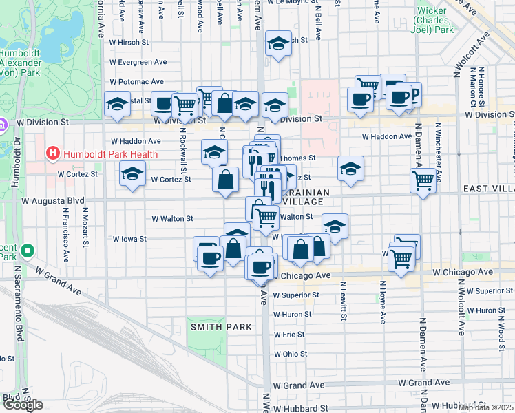 map of restaurants, bars, coffee shops, grocery stores, and more near 948 North Western Avenue in Chicago