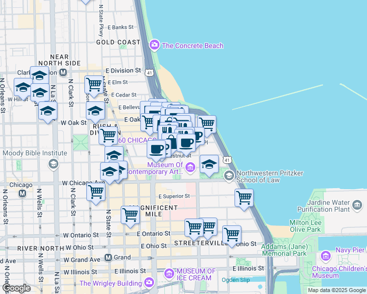 map of restaurants, bars, coffee shops, grocery stores, and more near in Chicago
