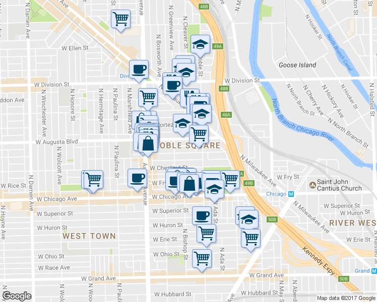 map of restaurants, bars, coffee shops, grocery stores, and more near in Chicago