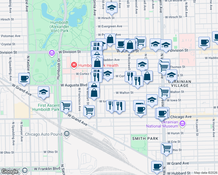 map of restaurants, bars, coffee shops, grocery stores, and more near in Chicago