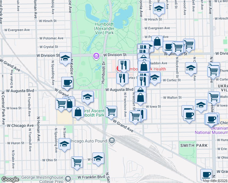 map of restaurants, bars, coffee shops, grocery stores, and more near 1003 North Richmond Street in Chicago