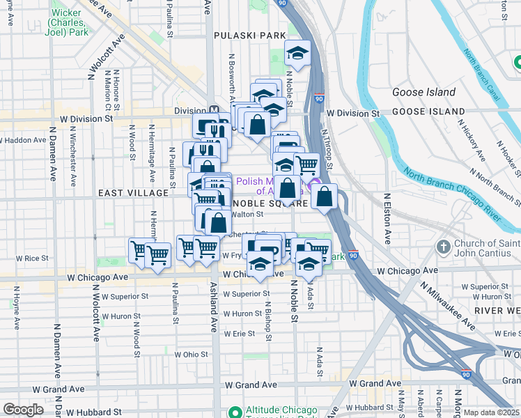 map of restaurants, bars, coffee shops, grocery stores, and more near in Chicago
