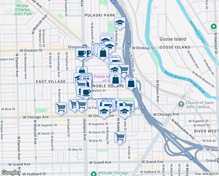 map of restaurants, bars, coffee shops, grocery stores, and more near in Chicago