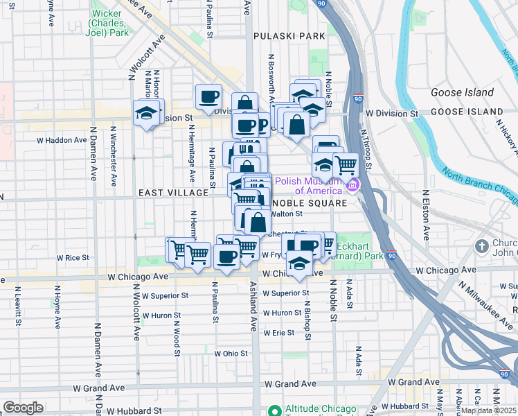 map of restaurants, bars, coffee shops, grocery stores, and more near in Chicago