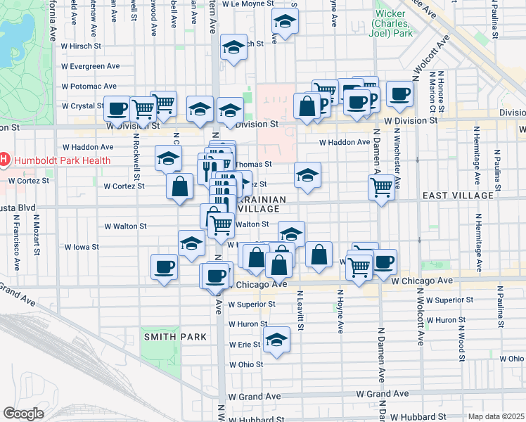 map of restaurants, bars, coffee shops, grocery stores, and more near in Chicago