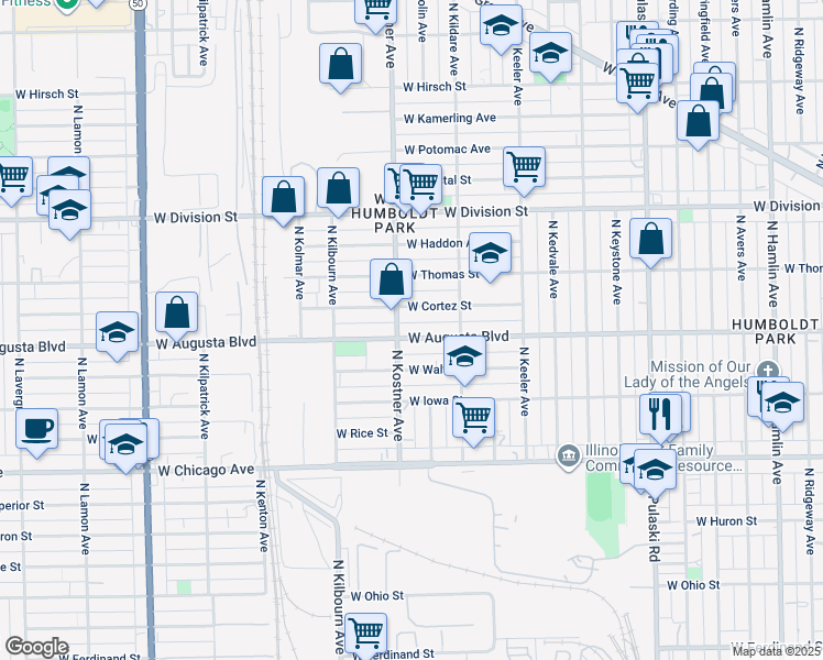 map of restaurants, bars, coffee shops, grocery stores, and more near 4335 West Cortez Street in Chicago