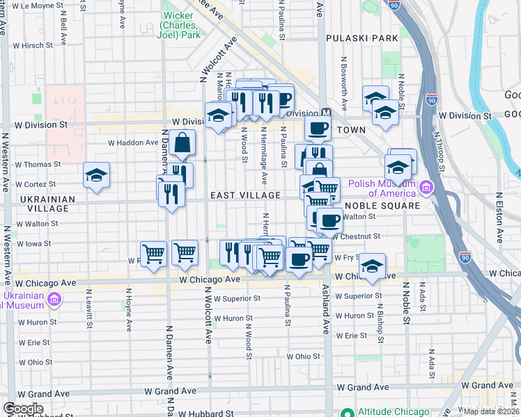 map of restaurants, bars, coffee shops, grocery stores, and more near in Chicago