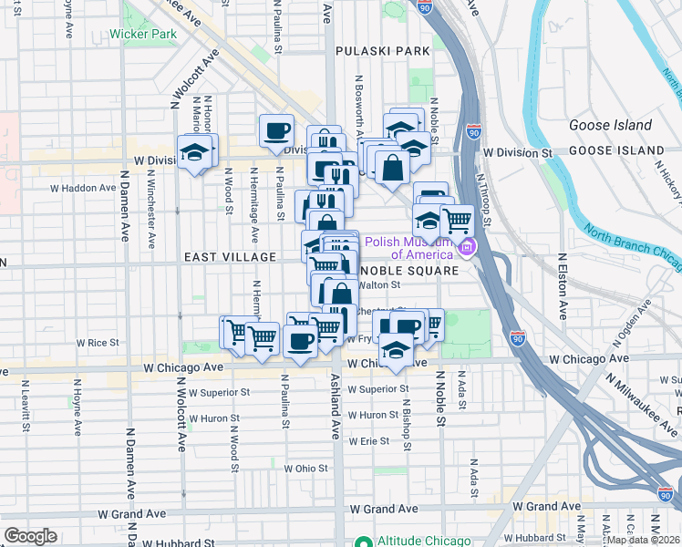 map of restaurants, bars, coffee shops, grocery stores, and more near in Chicago