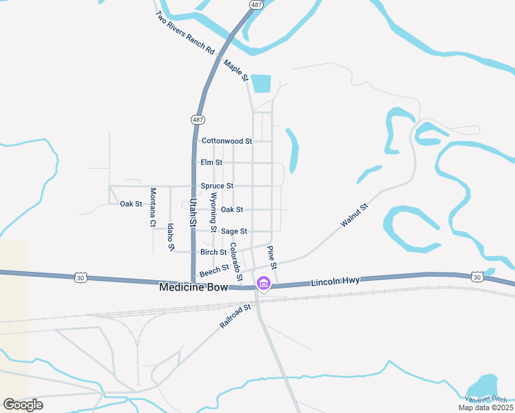 map of restaurants, bars, coffee shops, grocery stores, and more near 500-598 Pine Street in Medicine Bow