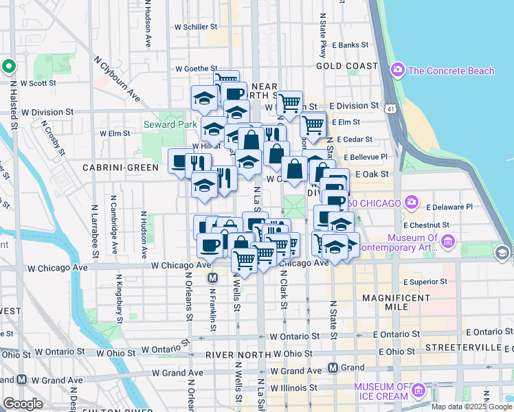 map of restaurants, bars, coffee shops, grocery stores, and more near 942 North LaSalle Drive in Chicago