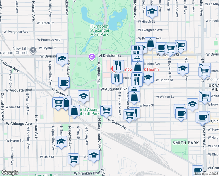 map of restaurants, bars, coffee shops, grocery stores, and more near 1003 North Richmond Street in Chicago