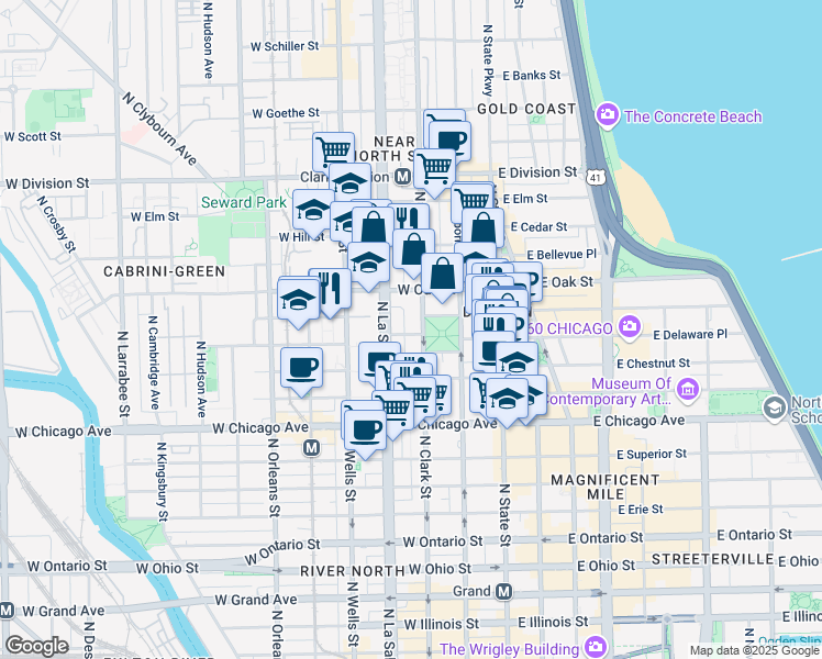 map of restaurants, bars, coffee shops, grocery stores, and more near 924 North Clark Street in Chicago