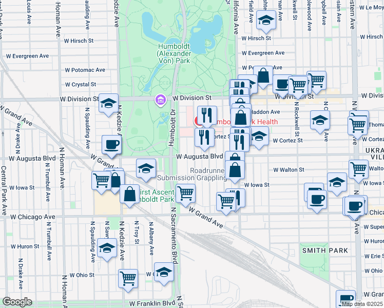 map of restaurants, bars, coffee shops, grocery stores, and more near 1003 North Richmond Street in Chicago